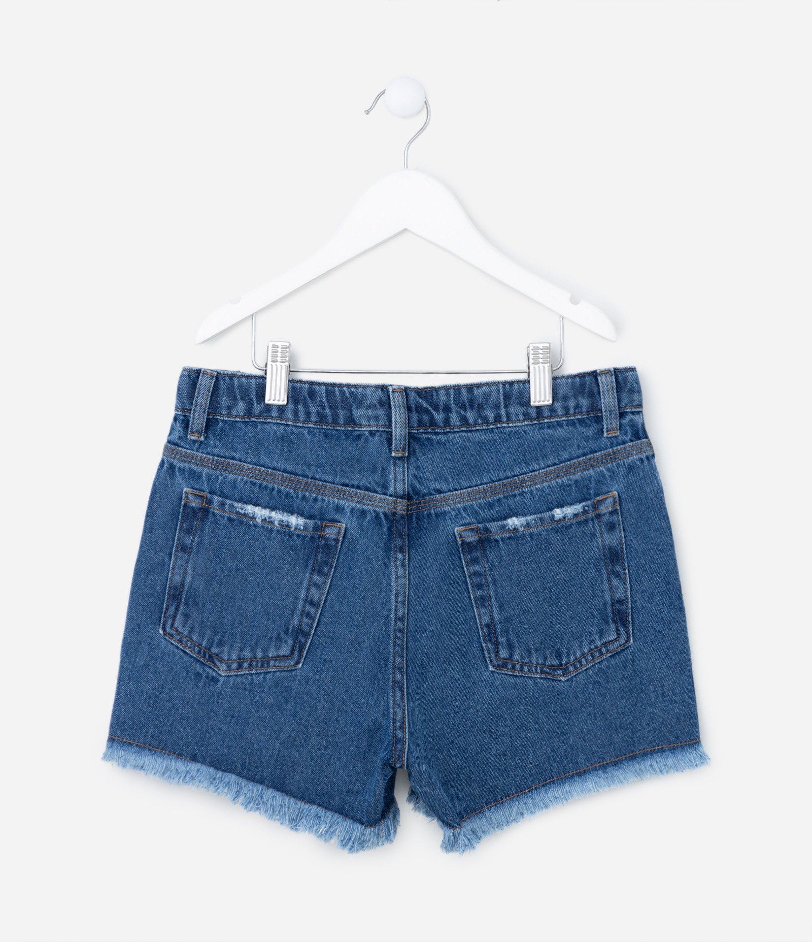 Short Infantil em Jeans com Puídos e Barra Desfiada - Tam 5 a 10 Anos Azul 2