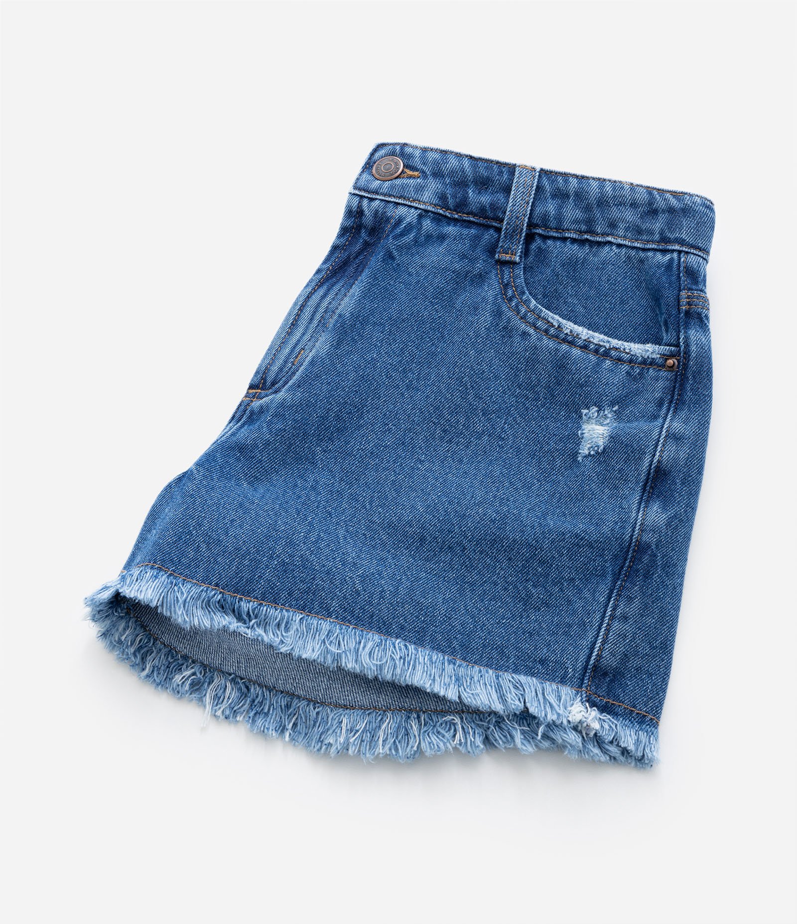 Short Infantil em Jeans com Puídos e Barra Desfiada - Tam 5 a 10 Anos Azul 5