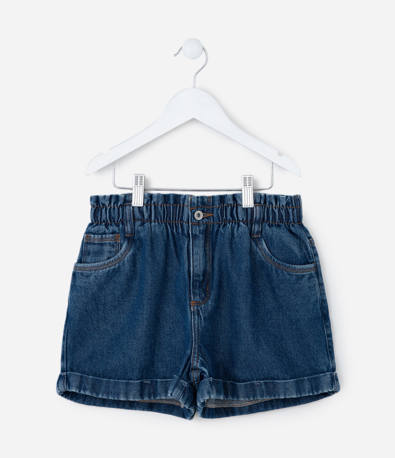 Short Clochard Infantil em Jeans com Barra Dobrada - Tam 5 a 14 Anos Azul Escuro 1