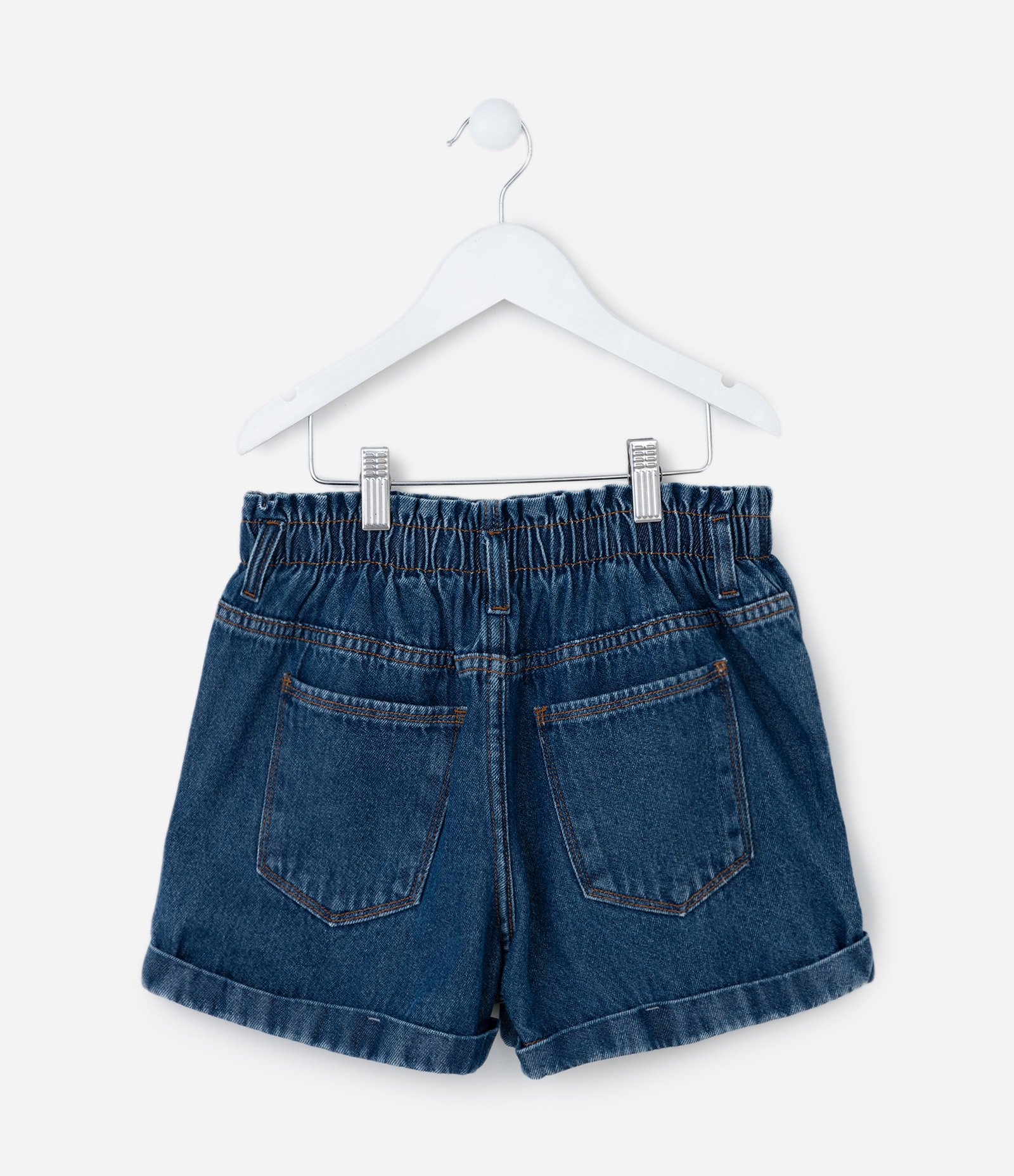 Short Clochard Infantil em Jeans com Barra Dobrada - Tam 5 a 14 Anos Azul Escuro 2