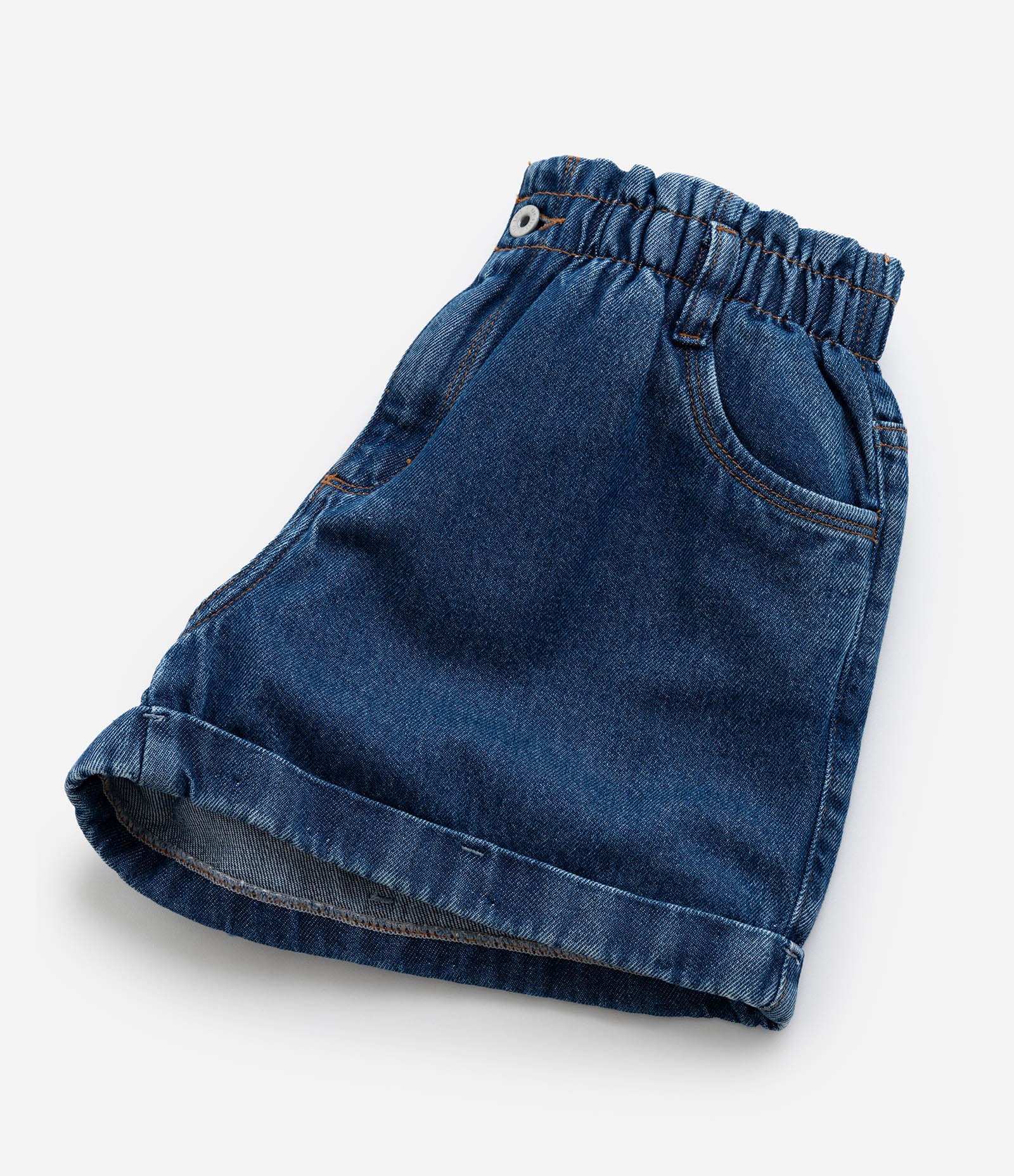 Short Clochard Infantil em Jeans com Barra Dobrada - Tam 5 a 14 Anos Azul Escuro 4