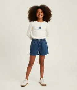 Short Clochard Infantil em Jeans com Barra Dobrada - Tam 5 a 14 Anos