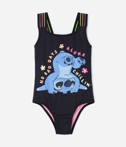Maiô Infantil com Tira Larga e Estampa do Stitch - Tam 5 a 12 anos