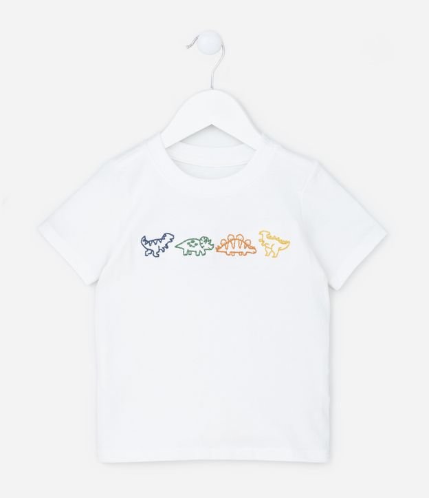 Camiseta Regular Infantil com Bordado de Dinos - Tam 1 a 5 anos