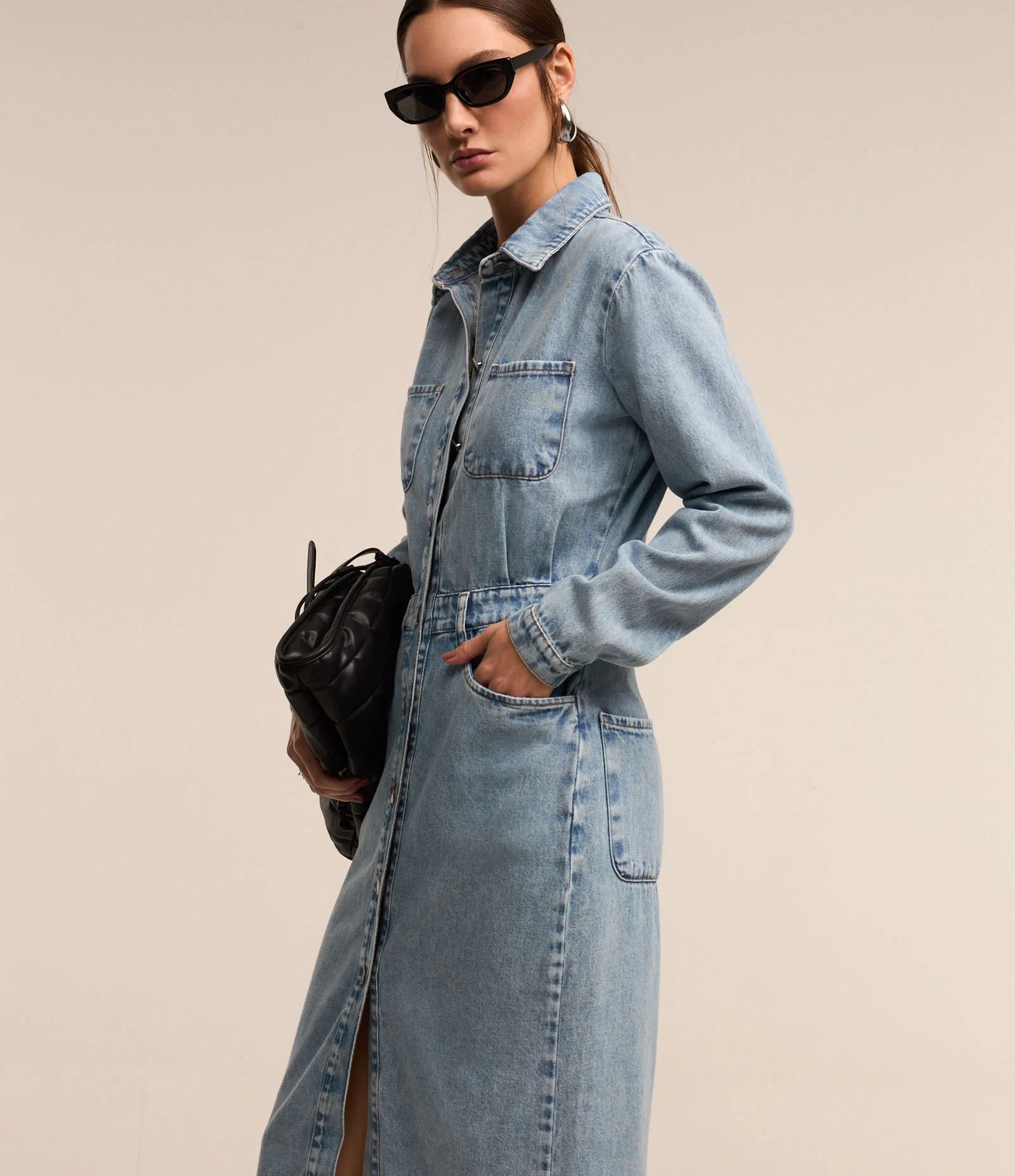 Vestido Reto Midi Jeans com Abotoamento Total Frontal Azul 2