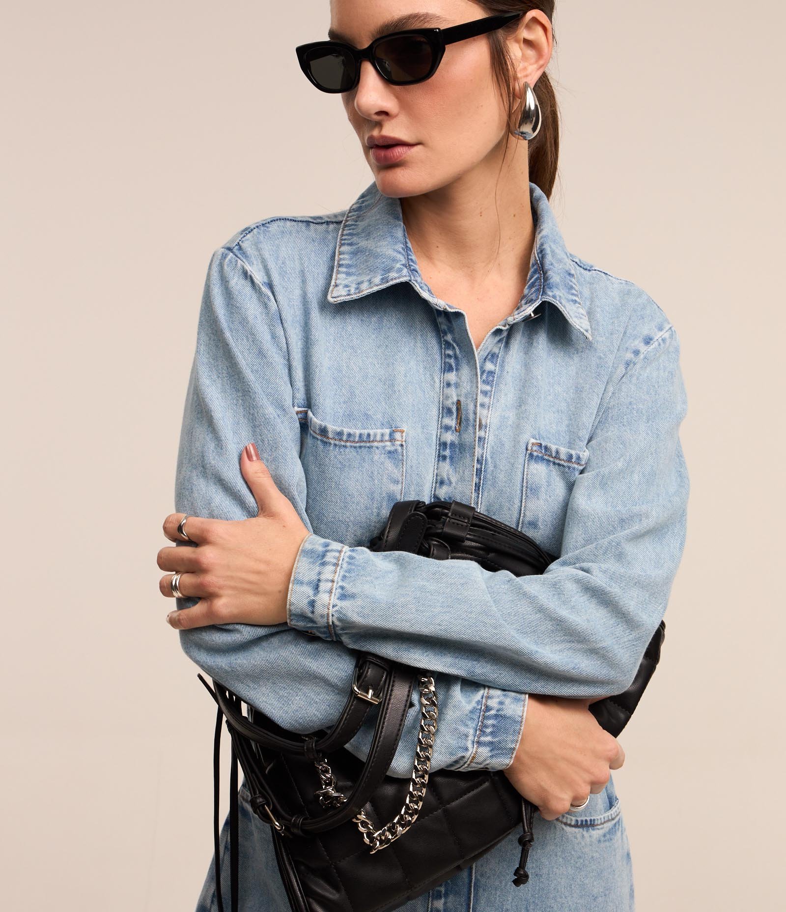 Vestido Reto Midi Jeans com Abotoamento Total Frontal Azul 3