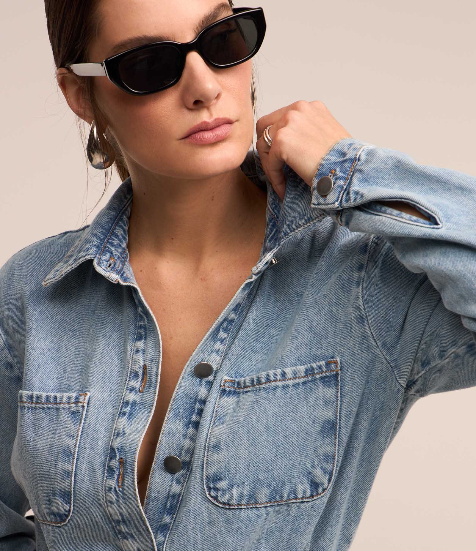 Vestido Reto Midi Jeans com Abotoamento Total Frontal Azul 4