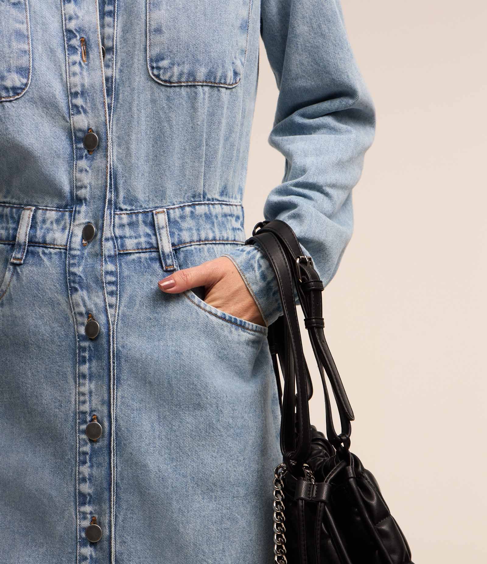 Vestido Reto Midi Jeans com Abotoamento Total Frontal Azul 6