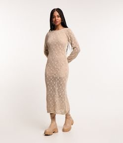 Vestido New Midi em Tricô com Ponto Losango