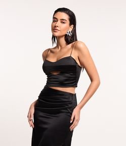 Blusa Cropped Corsetada com Recorte Vazado no Busto
