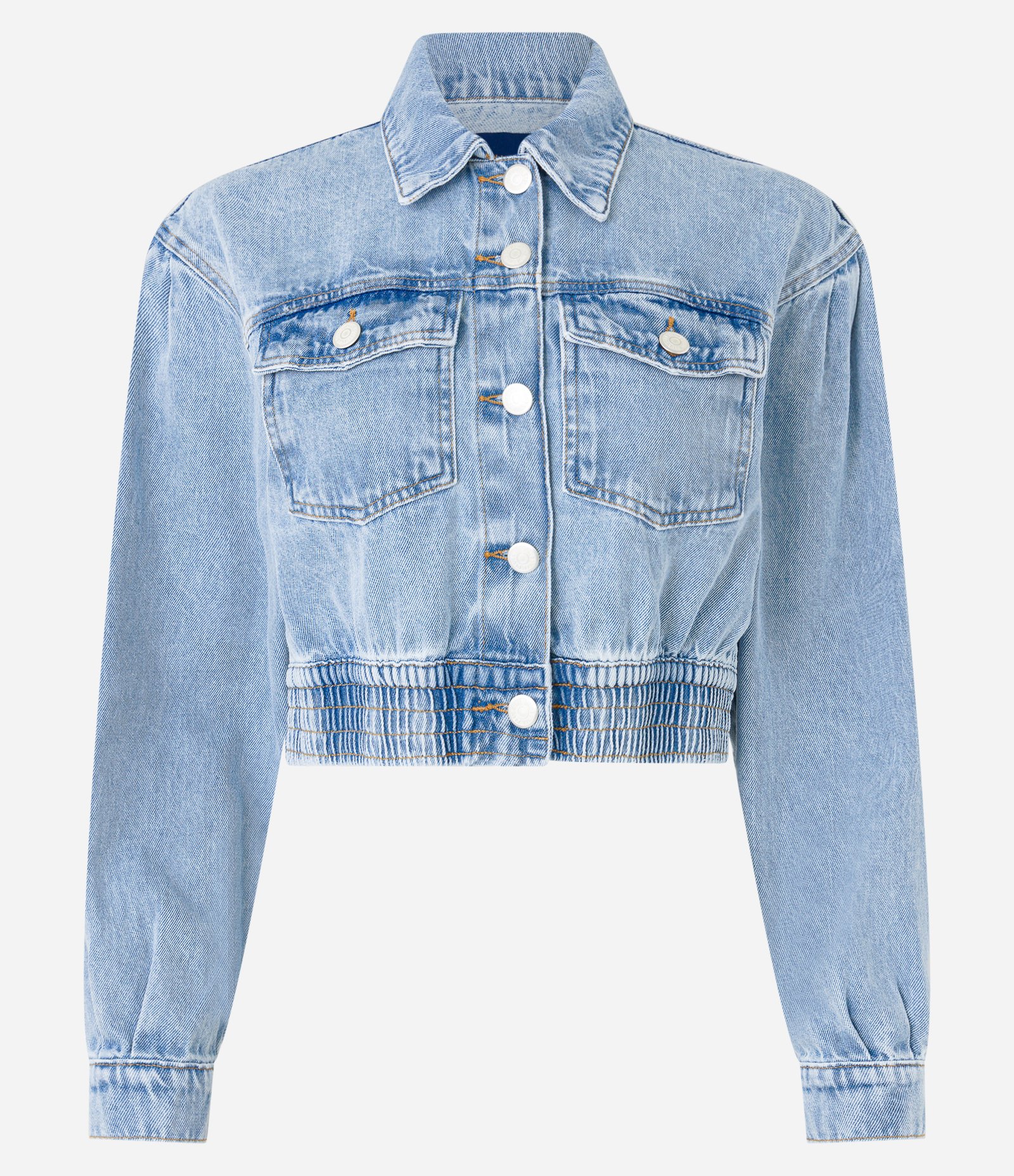 Jaqueta Cropped Jeans com Barra Ajustada e Bolso com Lapela Azul 5