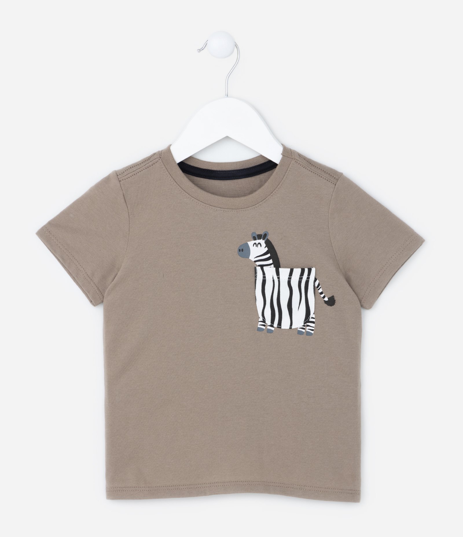 Camiseta Infantil com Bolsinho Interativo de Zebra - Tam 1 a 5 anos Bege 1