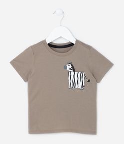 Camiseta Infantil com Bolsinho Interativo de Zebra - Tam 1 a 5 anos