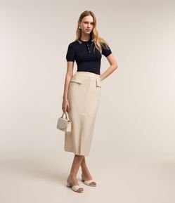 Saia Reta Midi Alfaiatada com Lapelas e Fenda