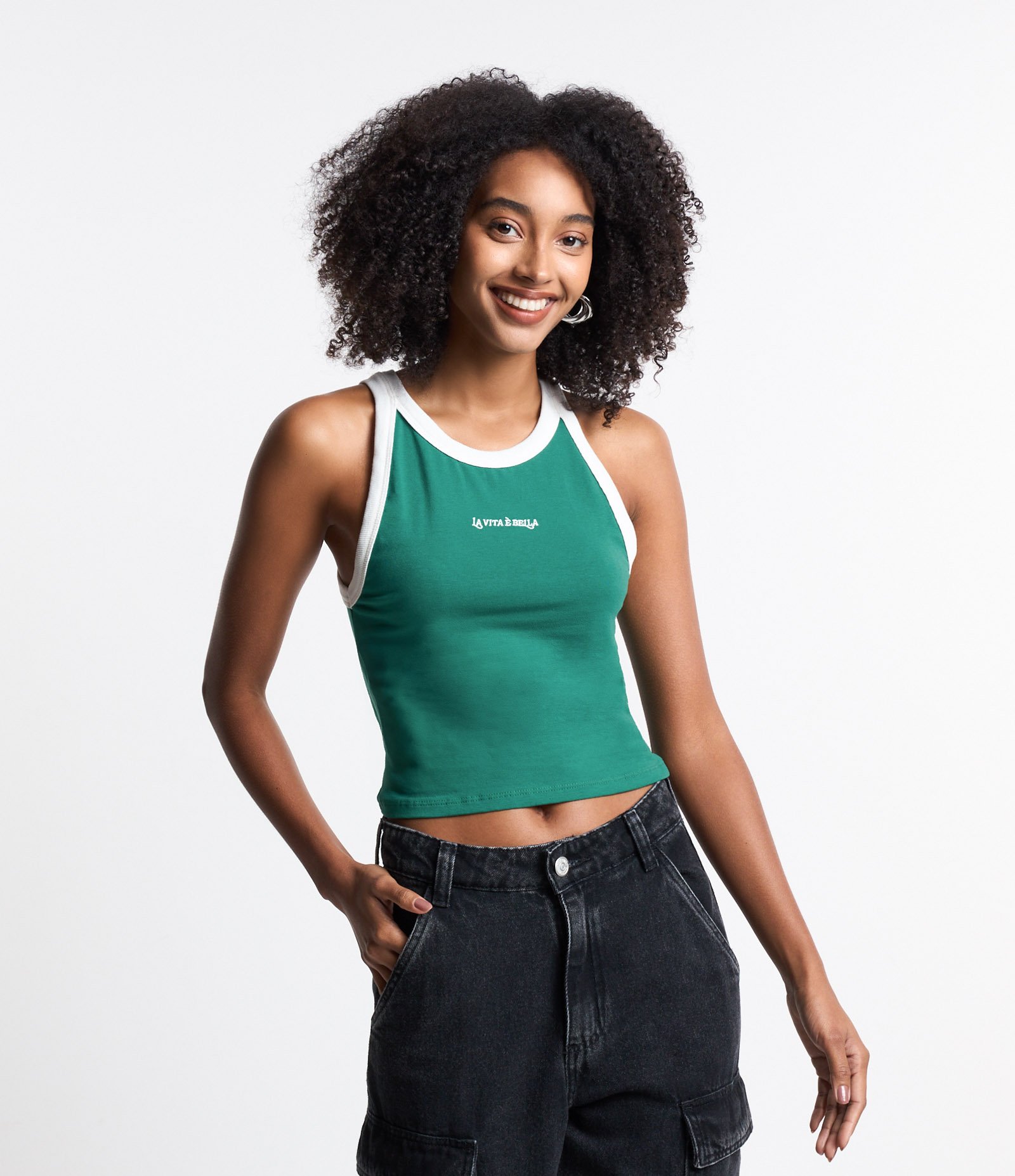 Regata em Algodão com Bordado La Vita é Bella Verde 1