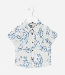 Camisa Infantil com Estampa de Folhagem e Bolsinho - Tam 0 a 18 meses