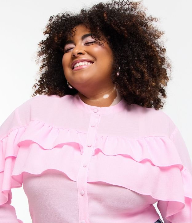 Camisa em Crepe Texturizado com Babados Curve & Plus Size
