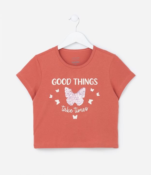 Blusa Cropped Infantil Com Bordado Em Paetê  - 5 a 14 Anos