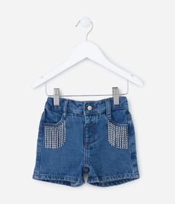 Short Infantil Em Jeans Com Franjinhas Em Strass - Tam 1 A 5 Anos