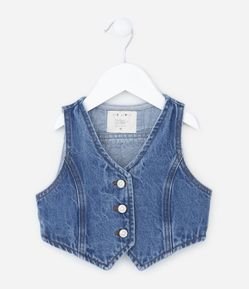 Colete Infantil Jeans com Franjas em Strass - Tam 1 A 5 Anos