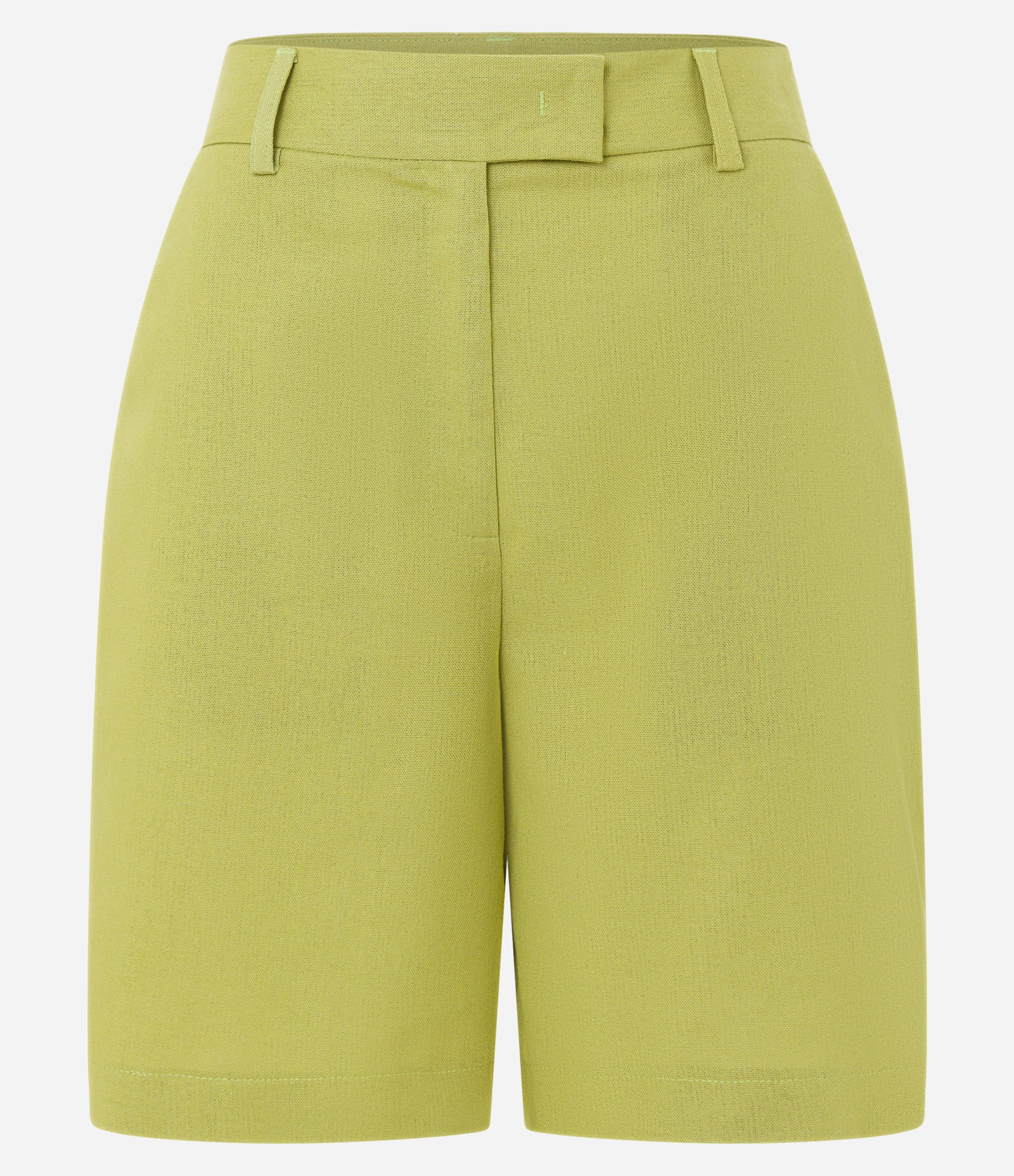 Bermuda Alongada em Viscolinho com Passantes e Fechamento no Cós Verde Amarelado 4