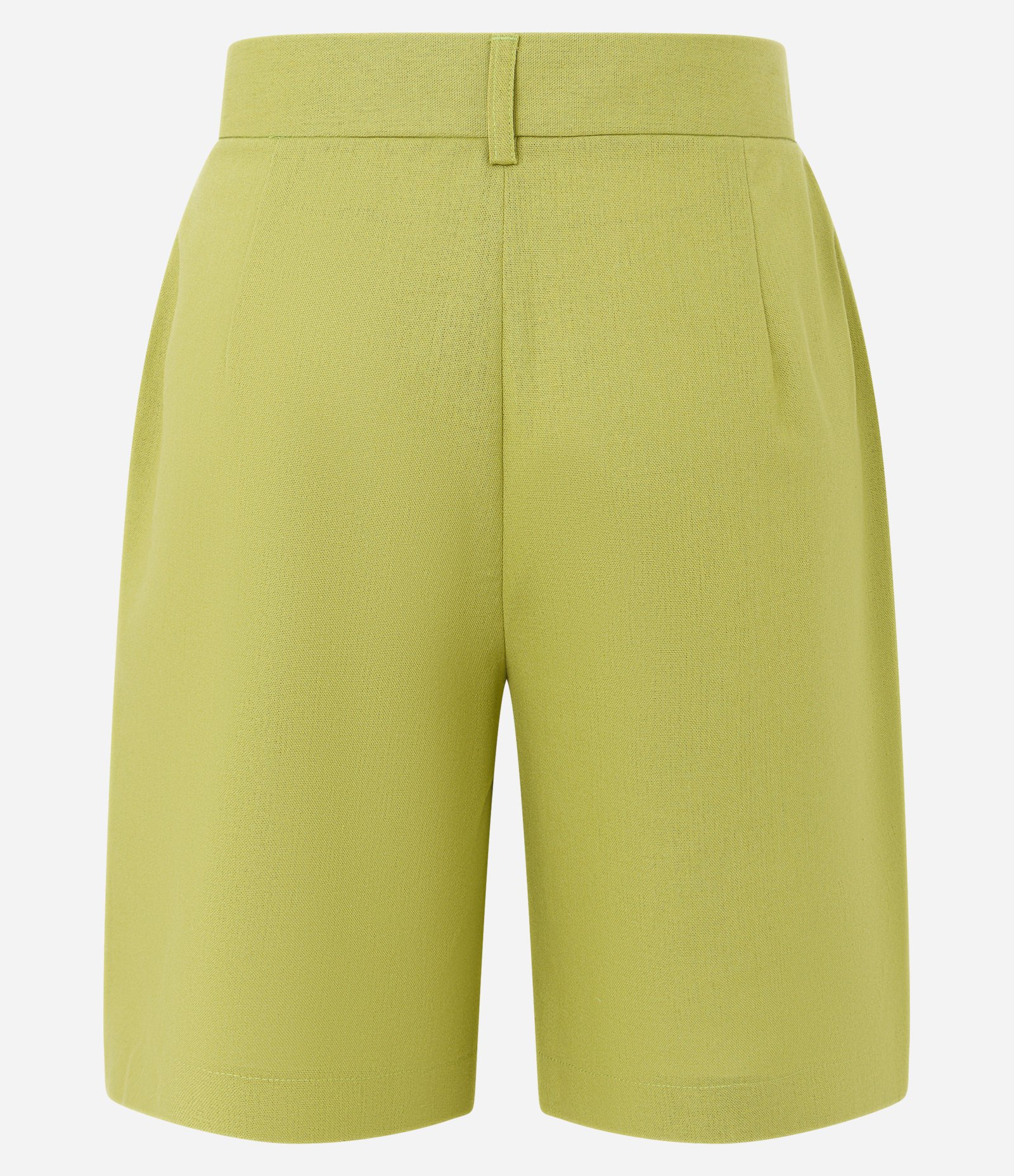 Bermuda Alongada em Viscolinho com Passantes e Fechamento no Cós Verde Amarelado 5