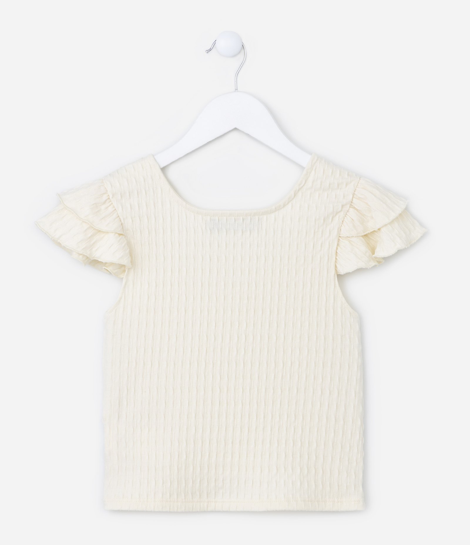 Blusa Cropped Infantil com Textura e Babadinhos - Tam 5 a 14 Anos Amarelo 2