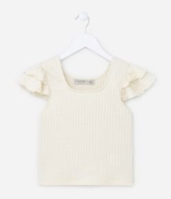 Blusa Cropped Infantil com Textura e Babadinhos - Tam 5 a 14 Anos