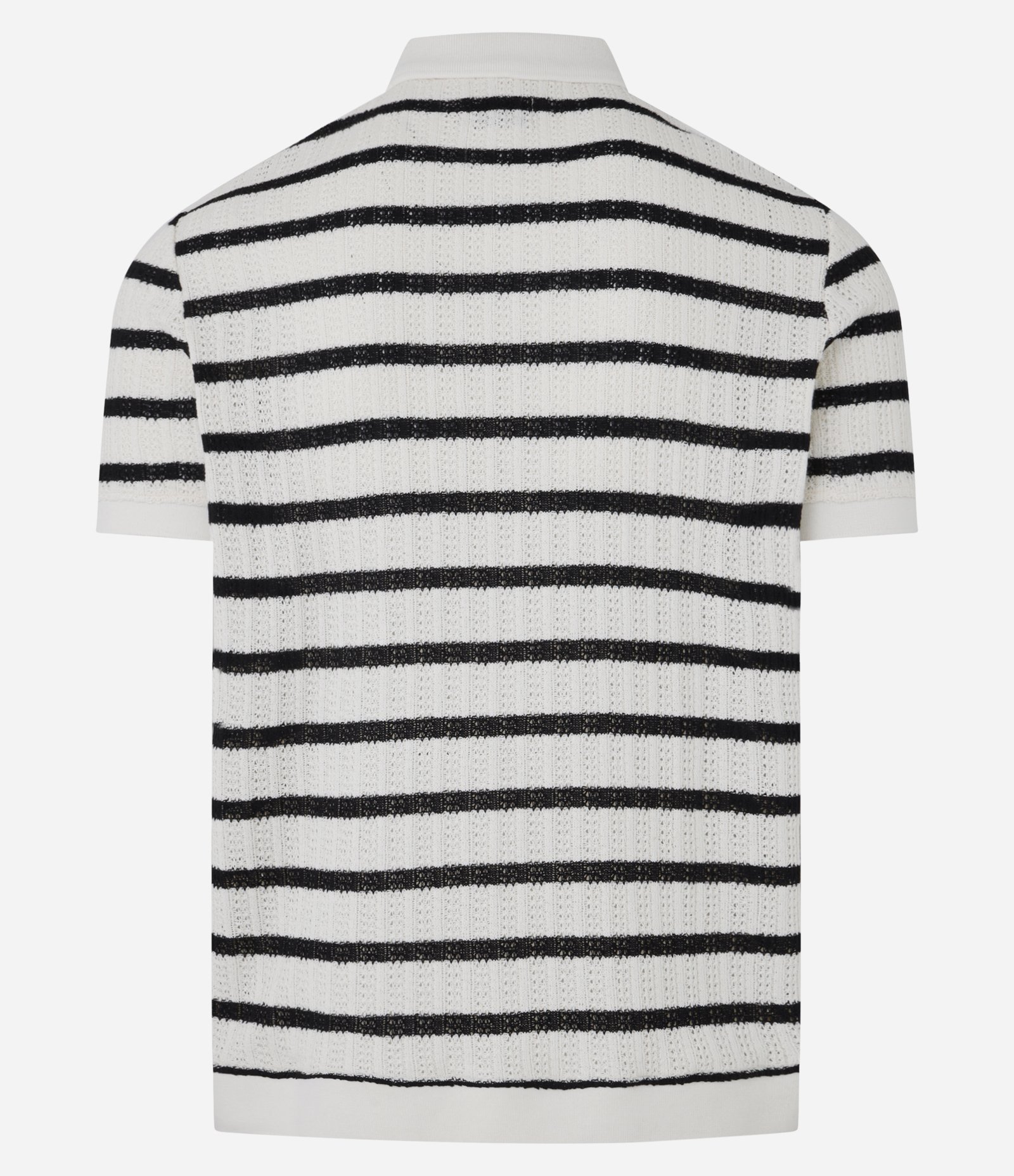 Camiseta Polo Regular em Algodão Listrada com Textura Efeito Crochê Off White/ Preto 5
