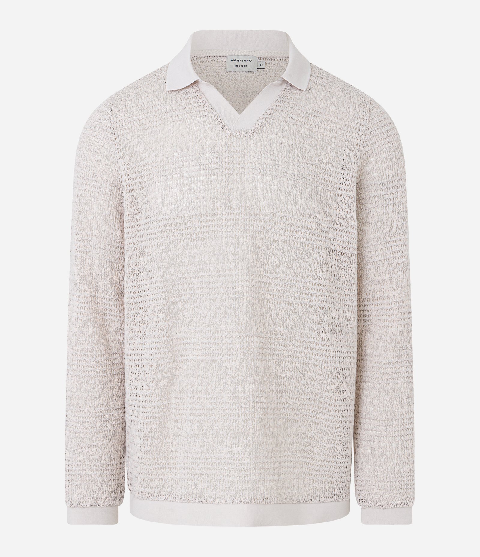 Camisa Regular em Textura e Gola Polo Bege 7