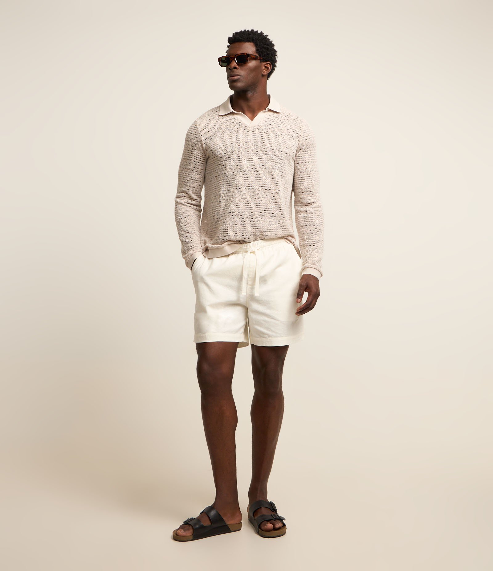 Camisa Regular em Textura e Gola Polo Bege 3