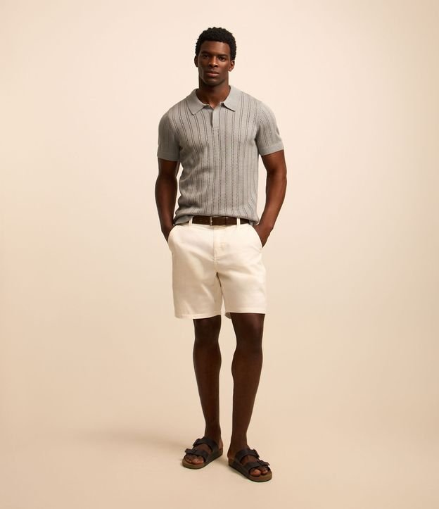Camiseta Polo Regular em Algodão com Textura Retilínea