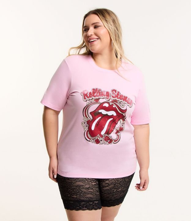 Camiseta em Algodão com Estampa Rolling Sttone Curve & Plus Size