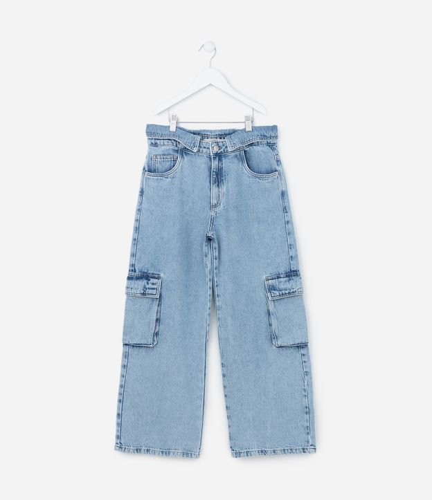 Calça Wide Leg Infantil em Jeans com Cós Dobrado - Tam 5 a 14 Anos