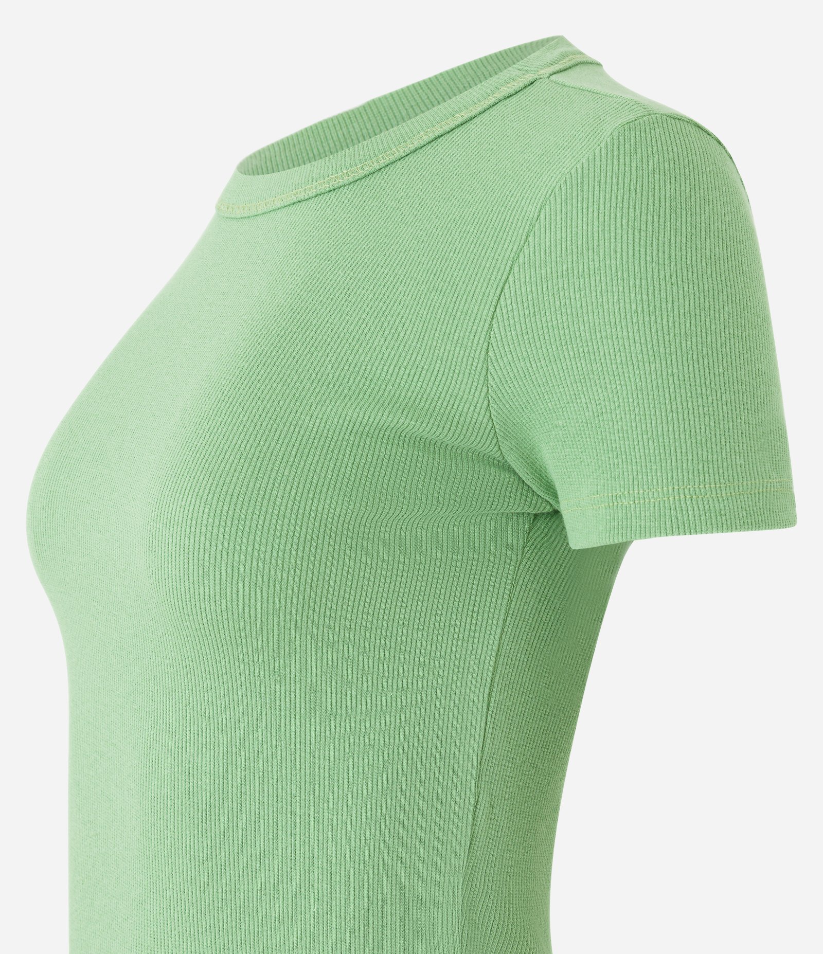 Blusa Canelada em Ribana com Manga Curta Verde Médio 6