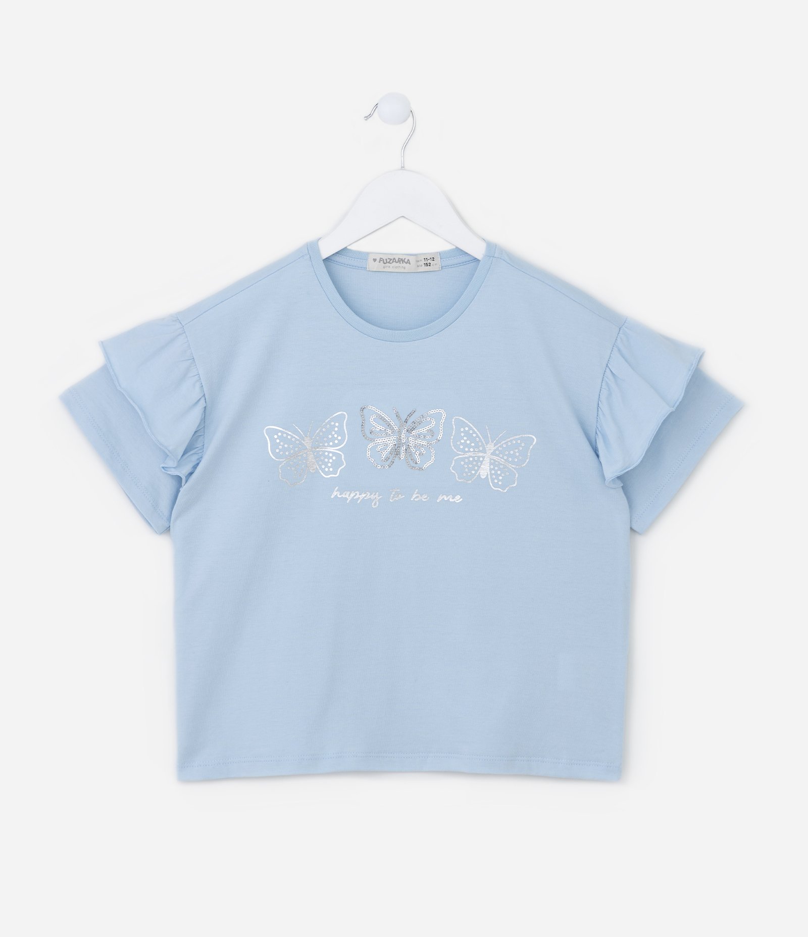 Blusa Cropped Infantil com Babadinhos - Tam 5 a 14 Anos Azul 1