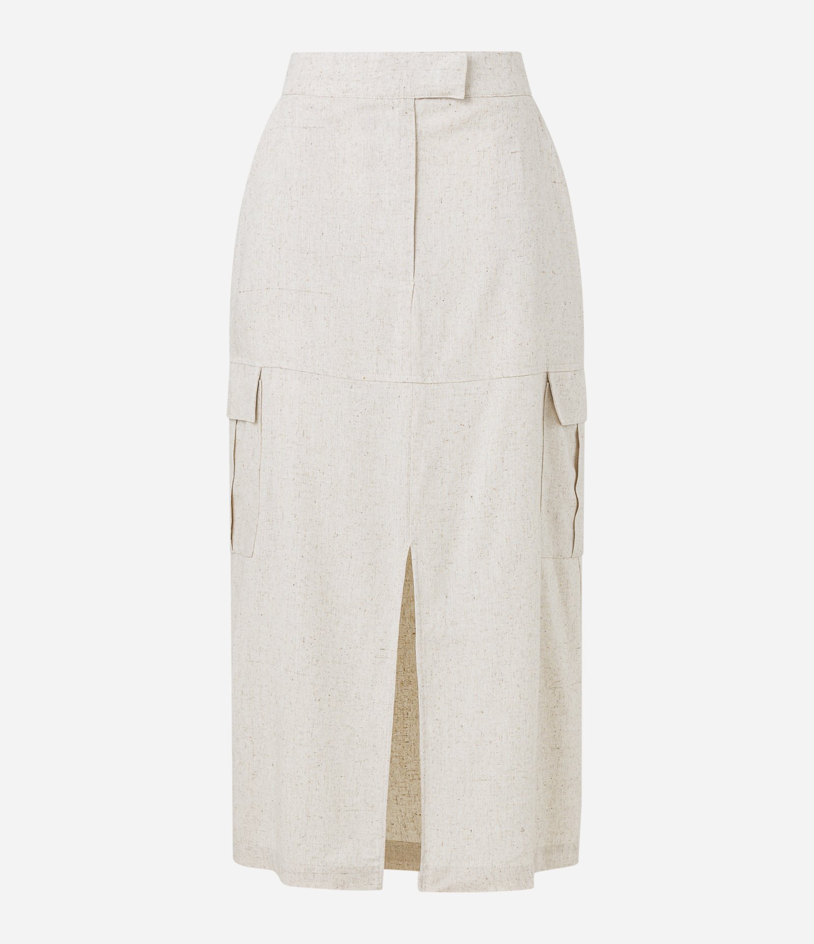 Saia New Midi em Viscose e Linho com Bolsos Laterais e Fenda Off White 5