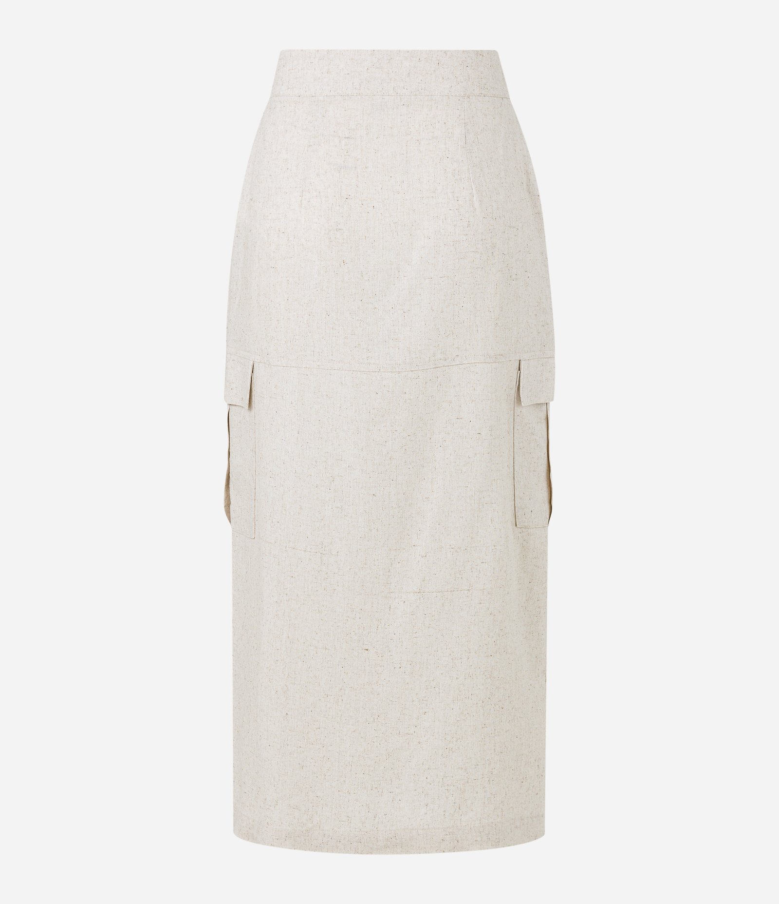 Saia New Midi em Viscose e Linho com Bolsos Laterais e Fenda Off White 6