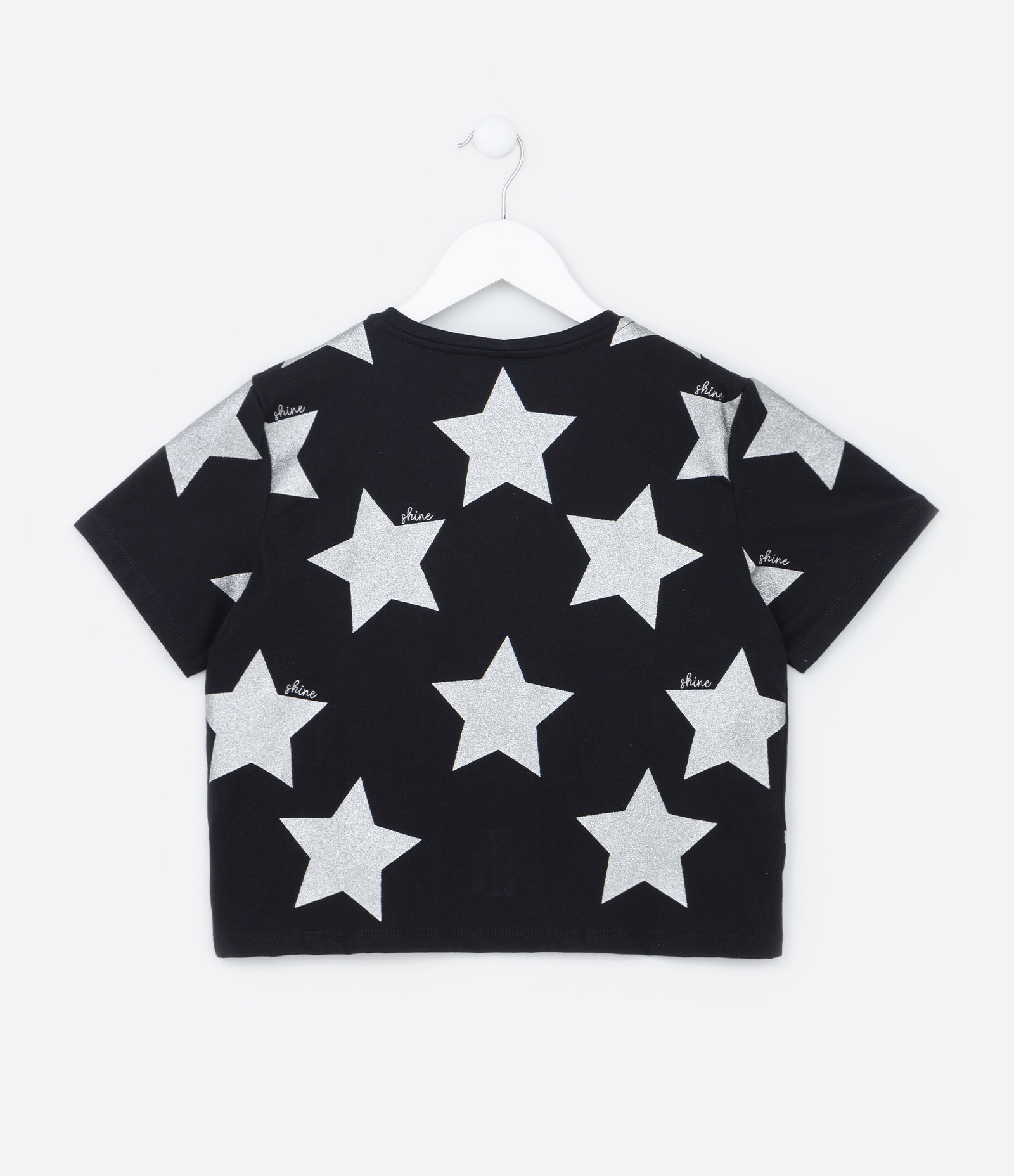 Blusa Cropped Infantil com Bordado de Estrelas em Paetê - Tam 5 A 14 Preto 2