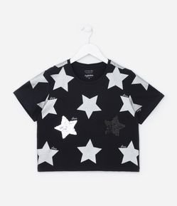 Blusa Cropped Infantil com Bordado de Estrelas em Paetê - Tam 5 A 14