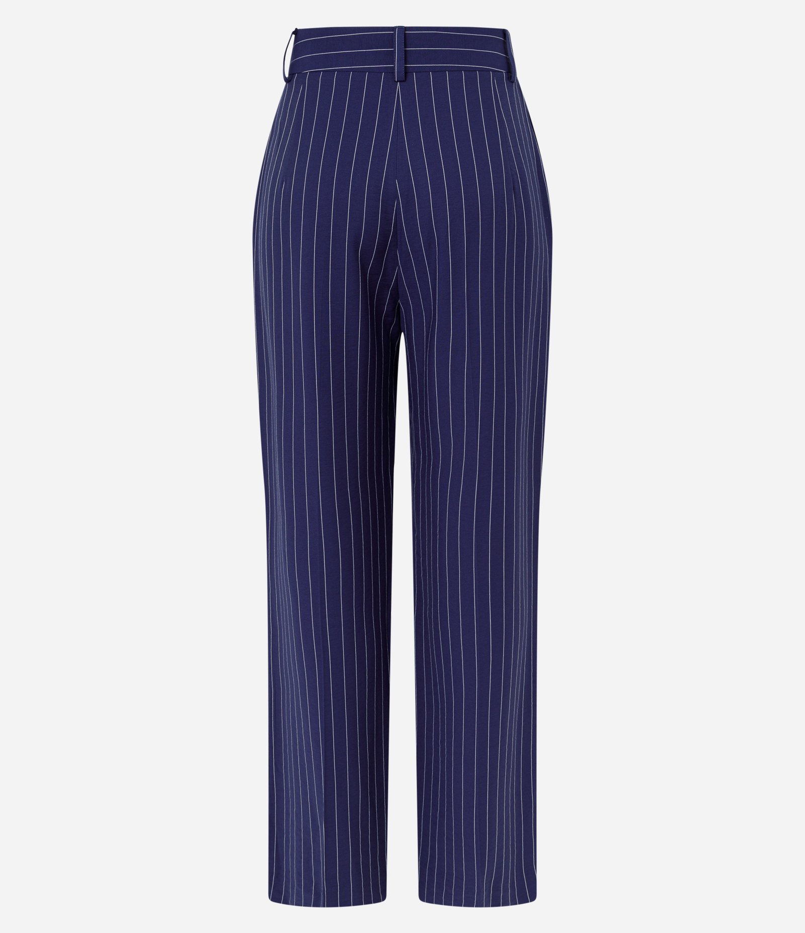 Calça Reta Alfaiatada em Viscose com Listras Riscas de Giz Azul 6