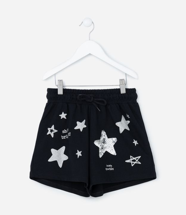 Short Infantil em Moletom com Estampa de Estrelas - Tam 5 a 14 Anos