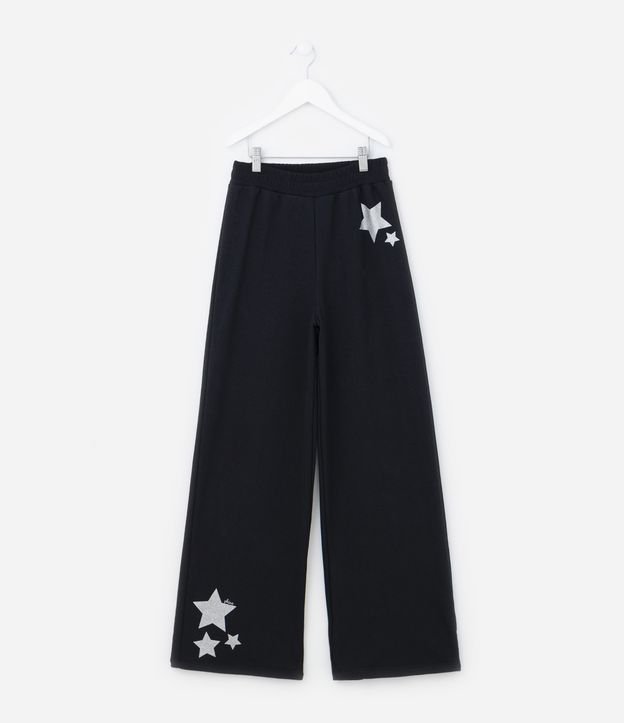 Calça Wide Leg Infantil com Estampa de Estrelas - Tam 5 A 14 Anos