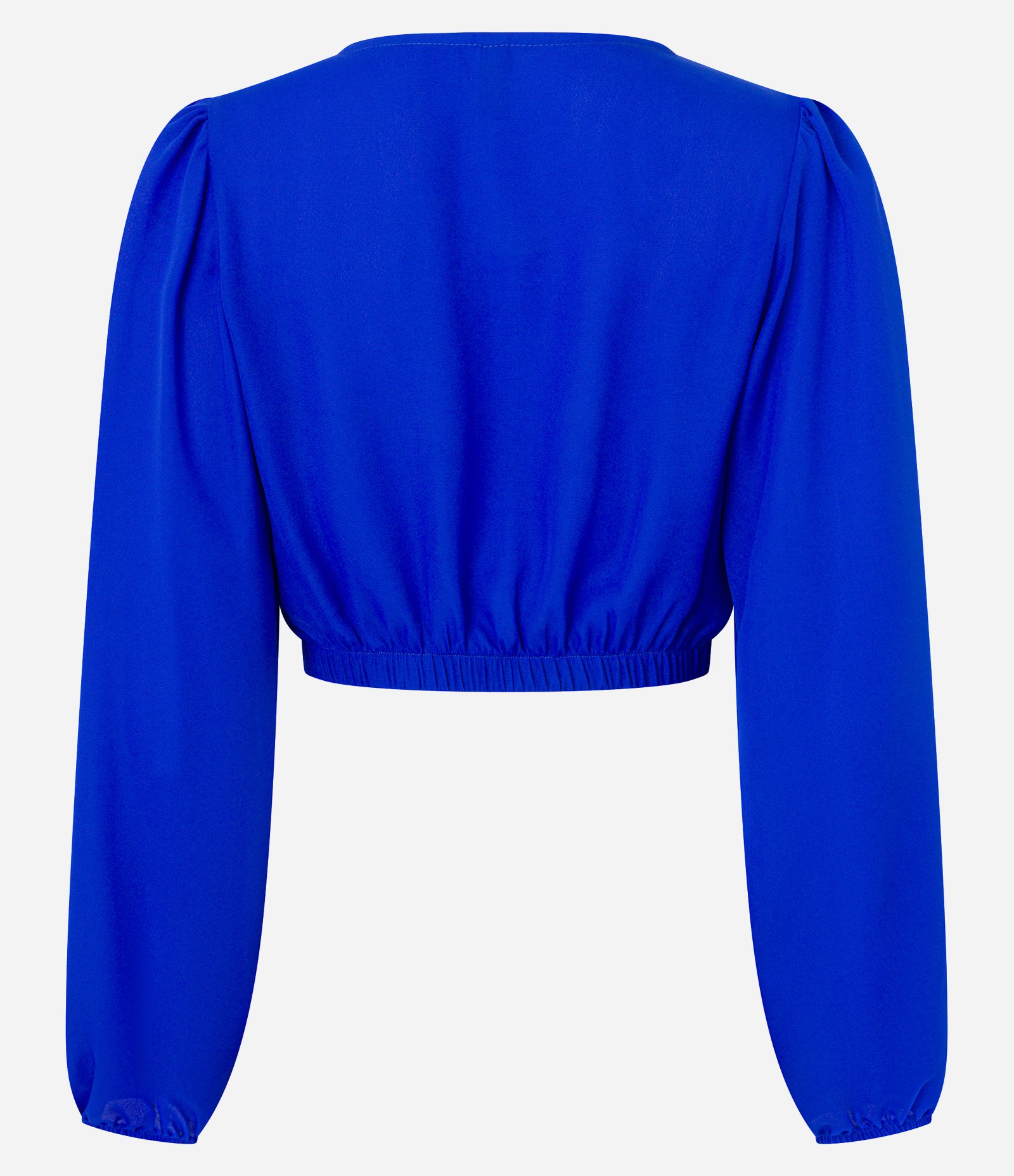 Blusa Cropped em Chiffon com Decote Torcido e Mangas Bufantes Azul 6