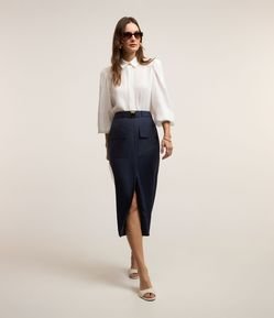 Saia Midi em Alfaiataria com Cinto e Bolsos