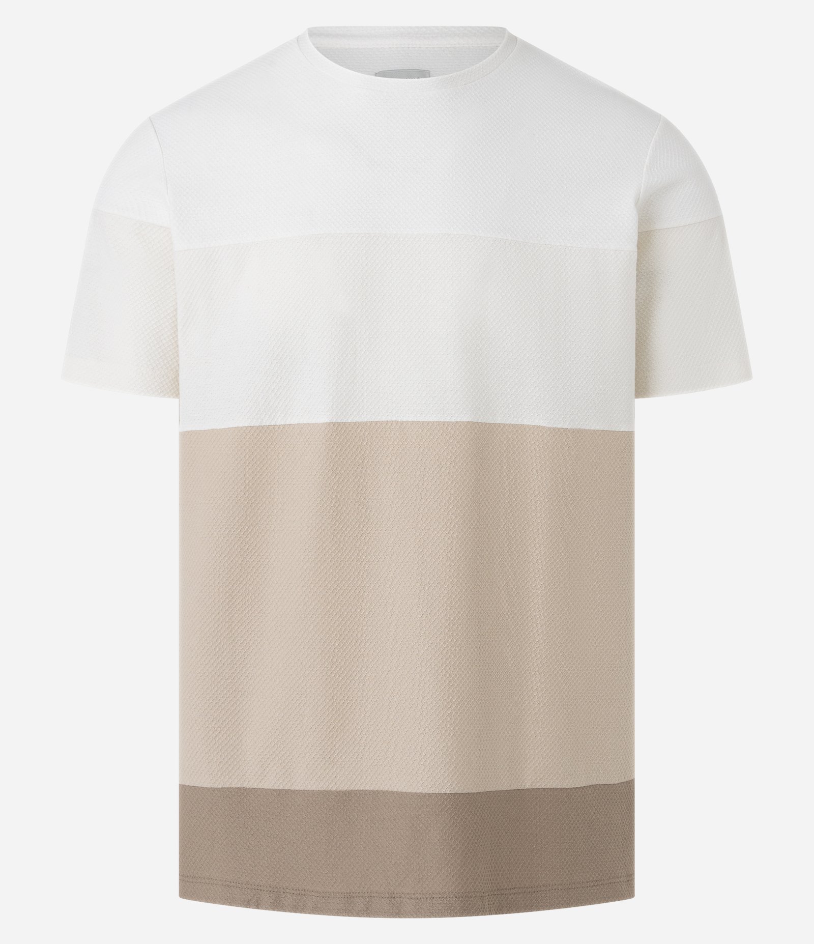 Camiseta Regular em Algodão Estampa Bloco de Cores com Textura Branco/Bege 1