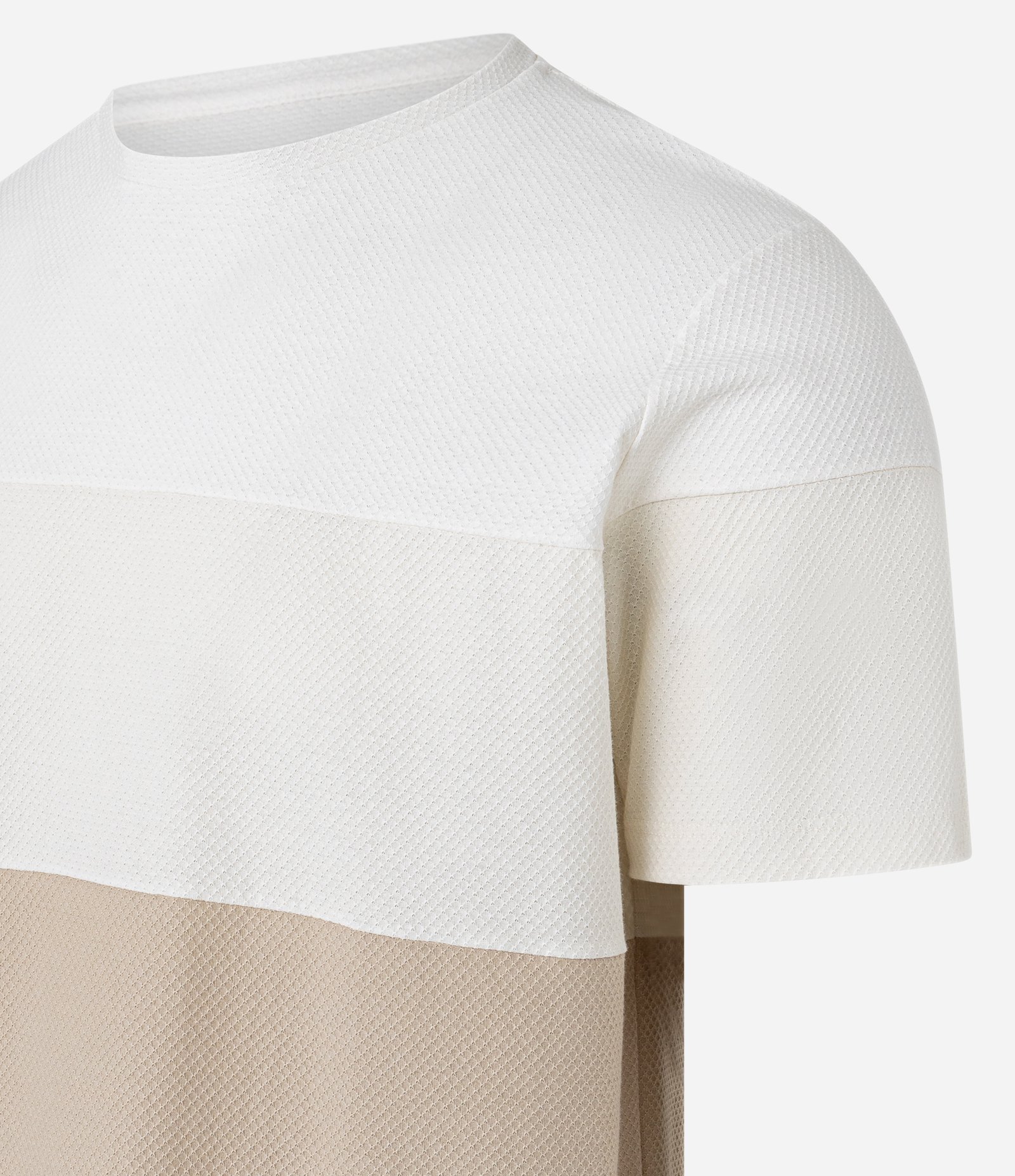 Camiseta Regular em Algodão Estampa Bloco de Cores com Textura Branco/Bege 2