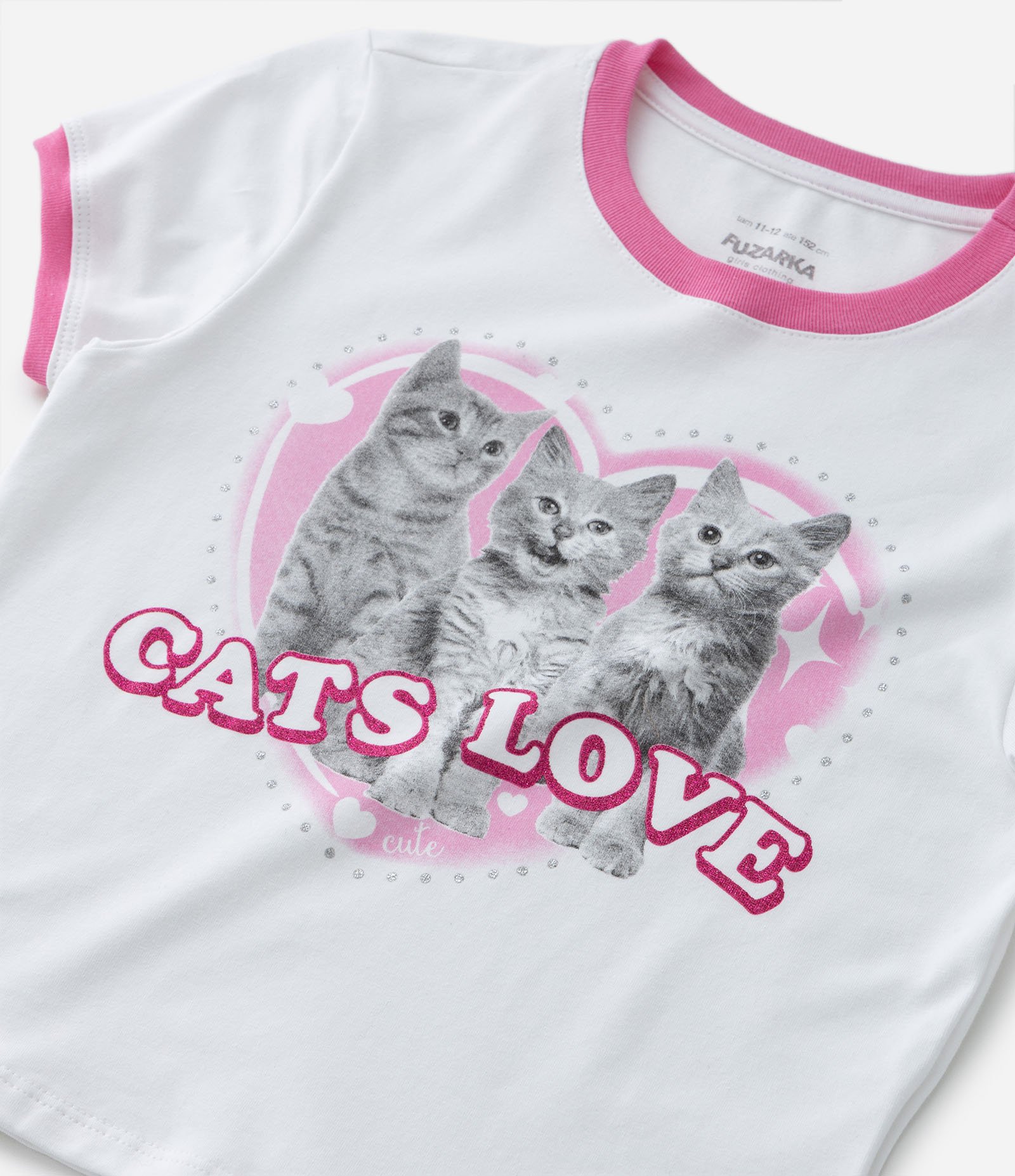 Blusa Cropped Infantil em Algodão com Estampa de Gatinhos - Tam 5 a 14 Anos Branco Neve 4