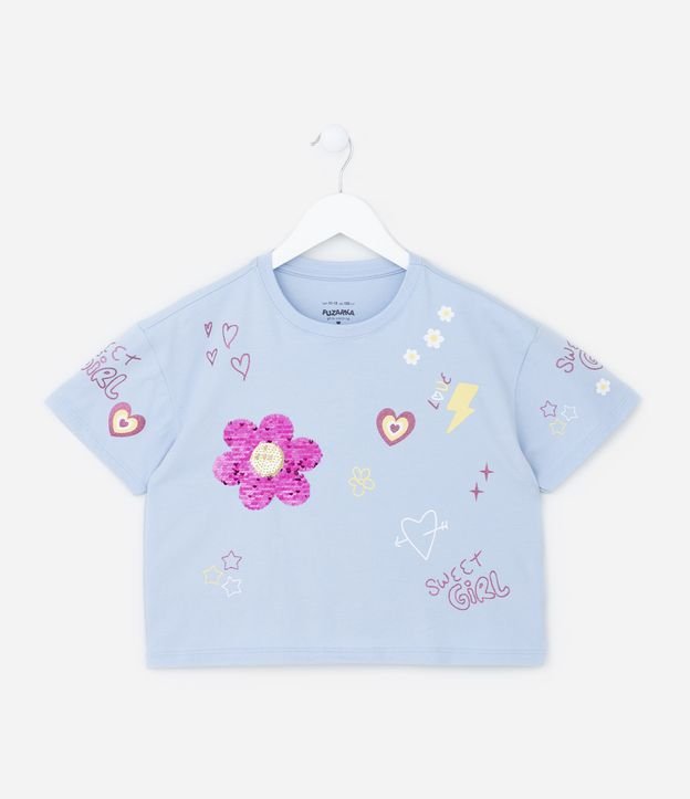 Blusa Cropped Infantil com Bordadinho em Paetês - Tam 5 a 14 Anos