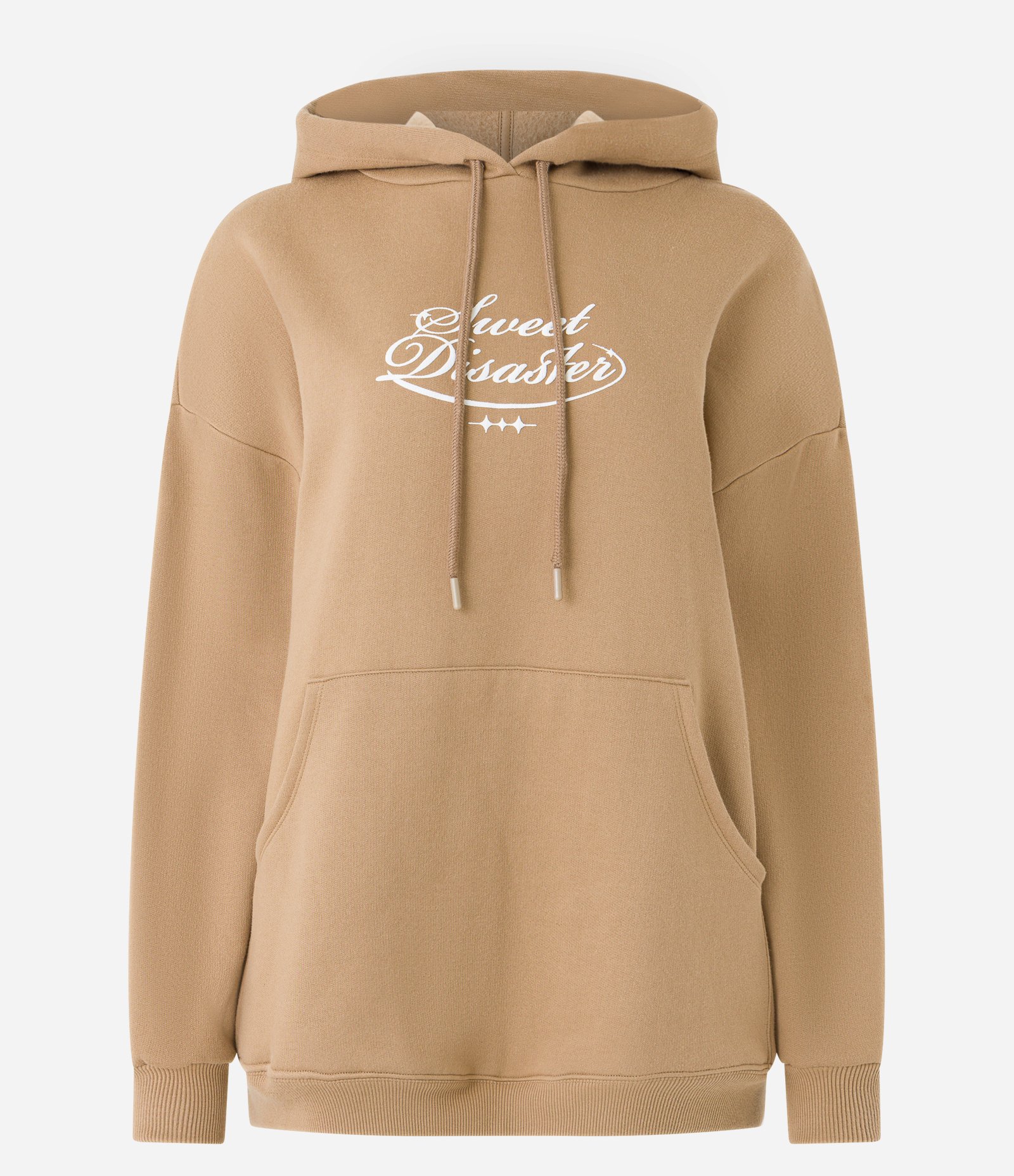 Blusão em Moletom Forro Fleece e Lettering Frente e Costas Bege Caramelo 5